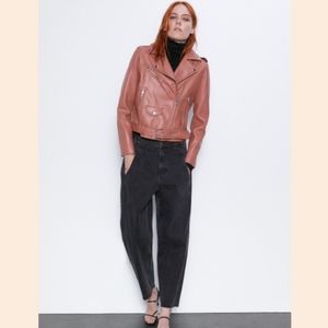 Zara Faux Leather Biker Jacket Marsala Colour